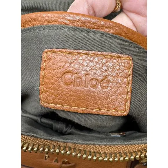 Chloe Large Marcie Pebbled Leather Satchel Bag Tan Cognac Gold Hardware w COA - Picture 13 of 16